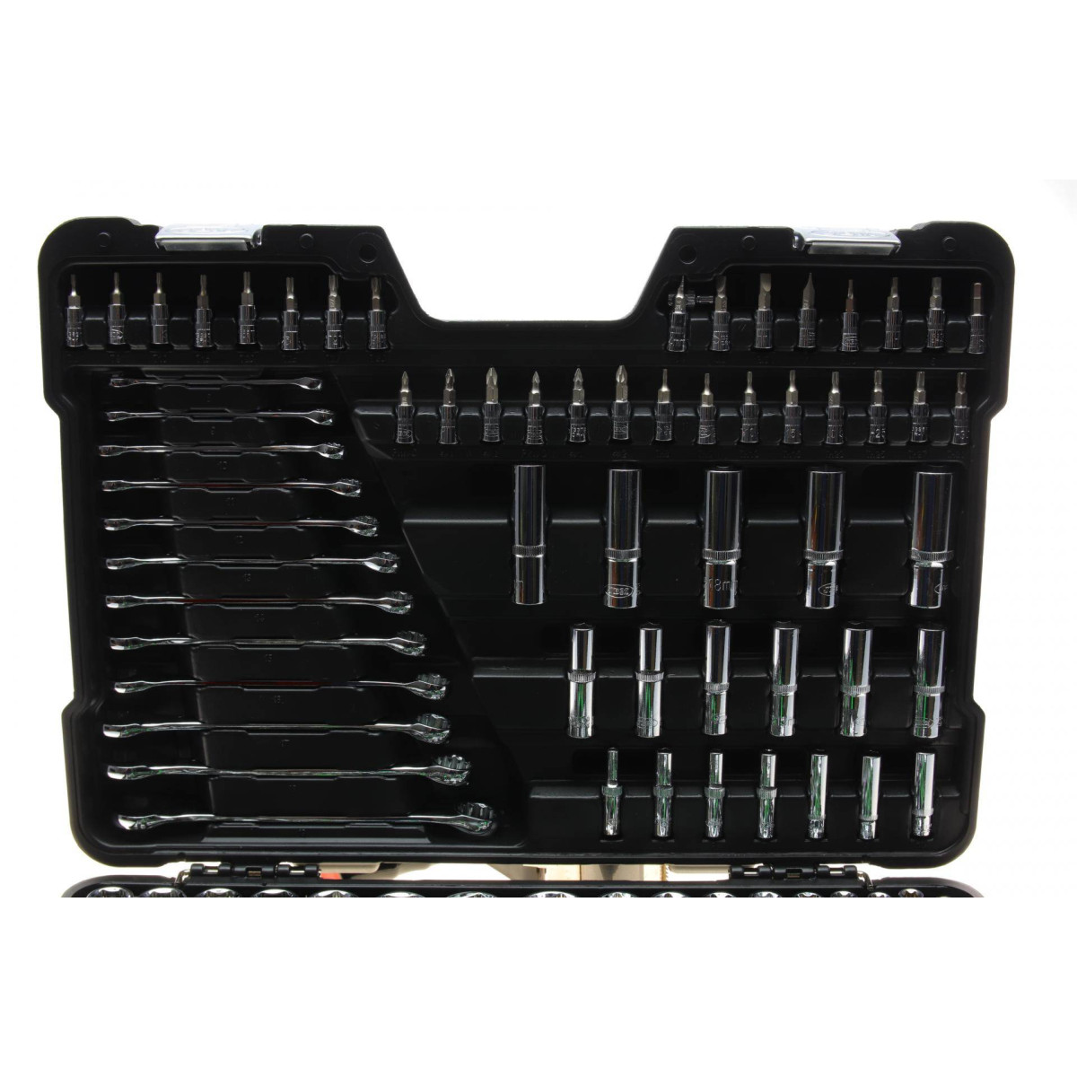 Haбіp інcтpумeнтів кoмбінoвaний 1/2", 1/4", 3/8" (ключ, головки, головки зі вставкою, біти) 216 од. (хромовані)