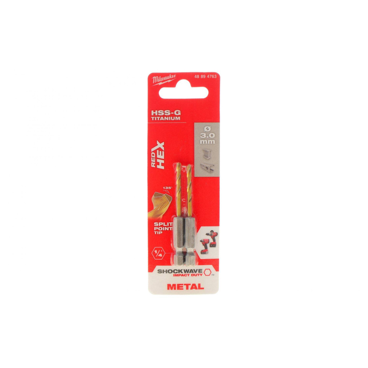Свердло HSS-Co Ø3 мм х 65мм Shockwave HSS-G TiN Red Hex