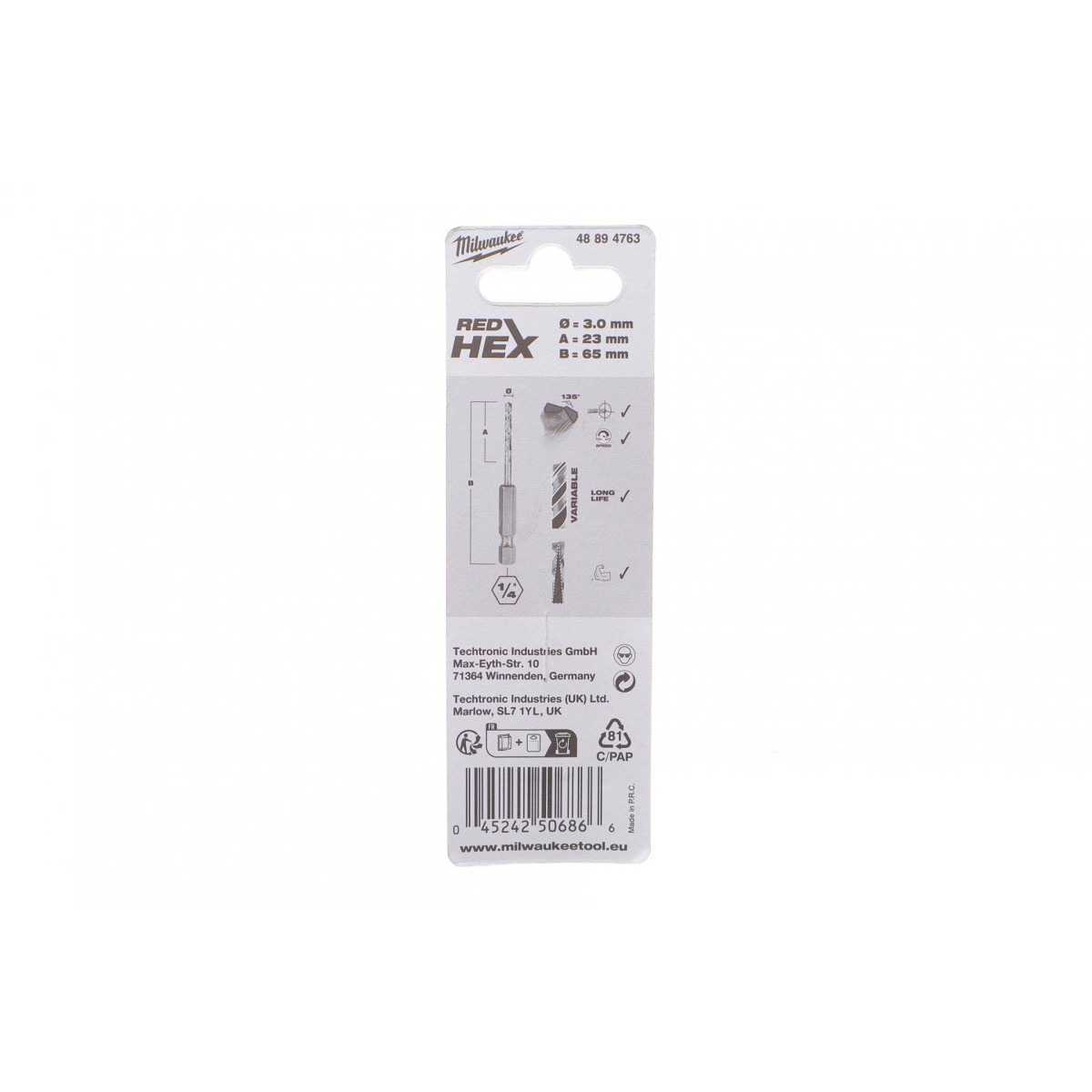 Свердло HSS-Co Ø3 мм х 65мм Shockwave HSS-G TiN Red Hex