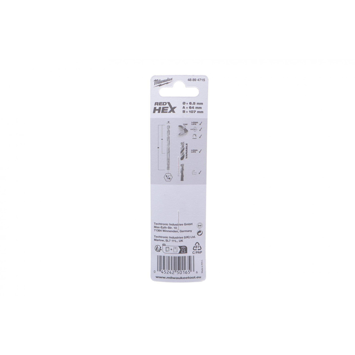 Свердло HSS-Co Ø6.5 мм х 107мм Shockwave HSS-G Red Hex