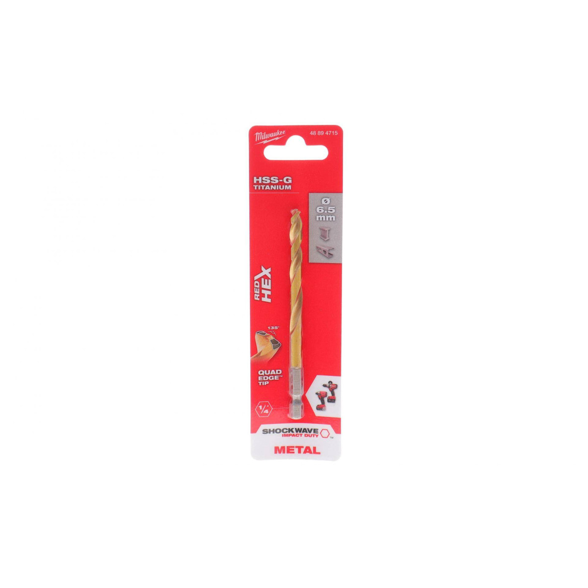 Свердло HSS-Co Ø6.5 мм х 107мм Shockwave HSS-G Red Hex