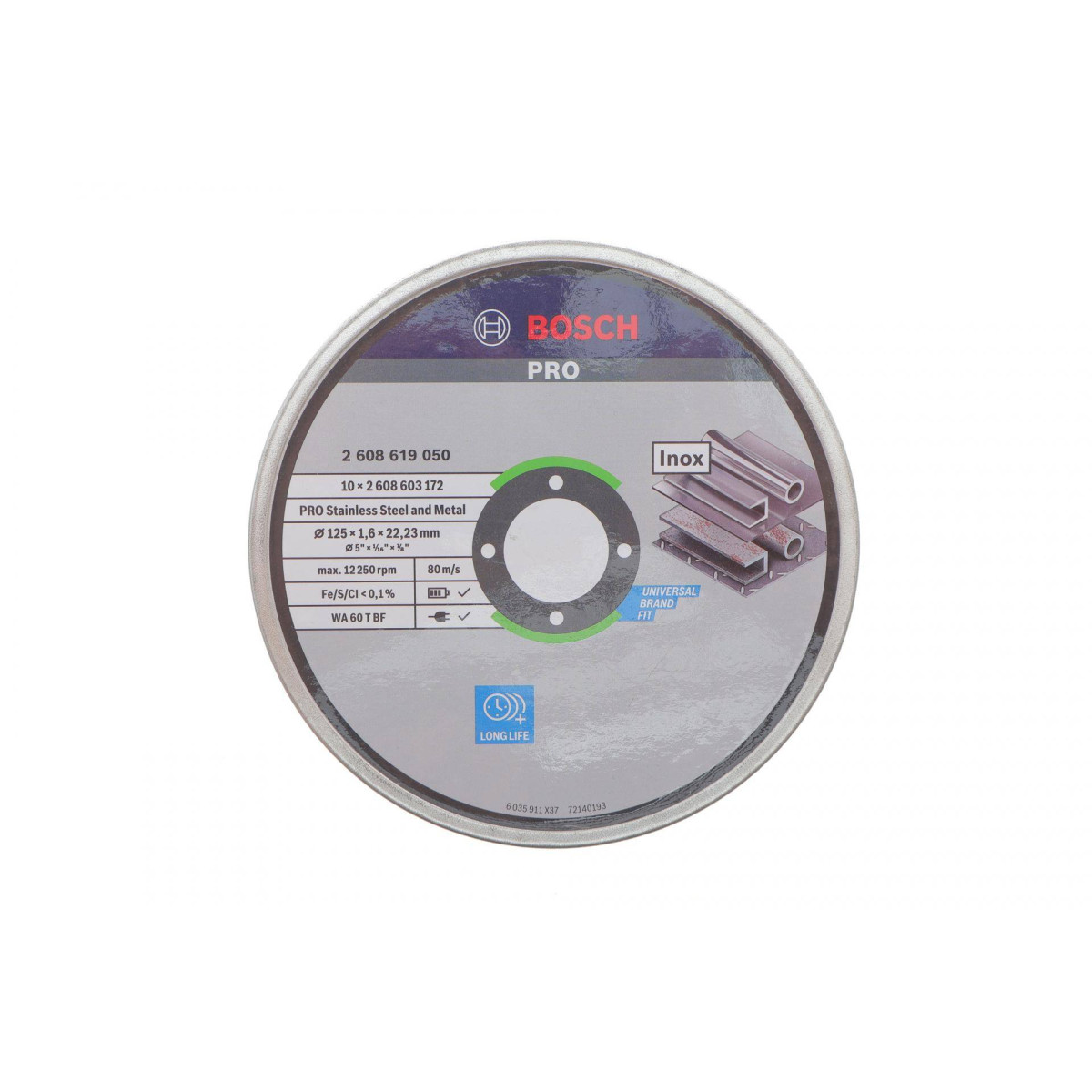 Круг відрізний (К-кт 10 шт) 125x1,6x22,23 мм PRO Stainless Steel and Metal Cutting Disc