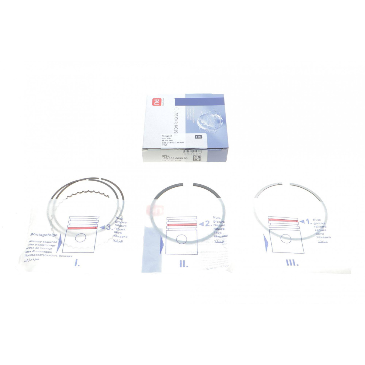 Кільця поршневі Opel Astra G/H/Vectra B/C 2.0/2.2 00- (86.00mm/STD) (1.2-1.5-2.5)