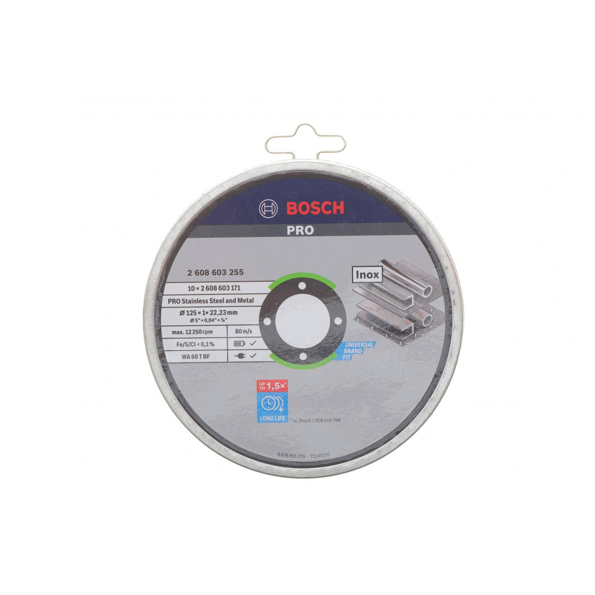 Круг відрізний (К-кт 10 шт) 125x1x22,23 мм PRO Stainless Steel and Metal Bonded Cutting Disc