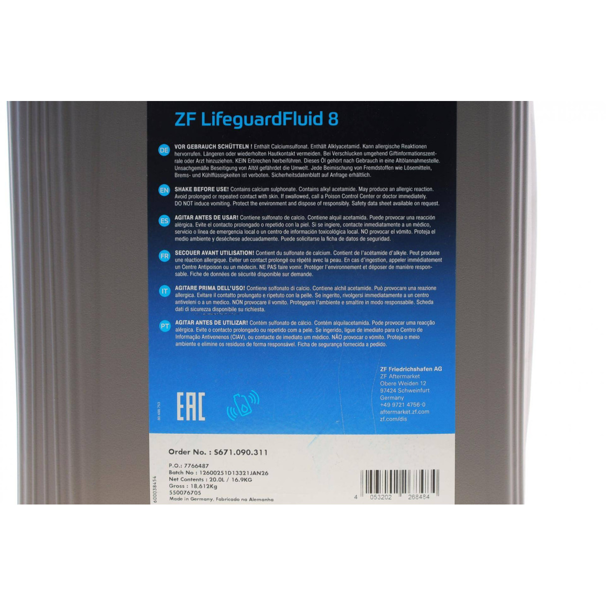 Олива АКПП ATF (20л) (ZF Lifeguard Fluid 8)