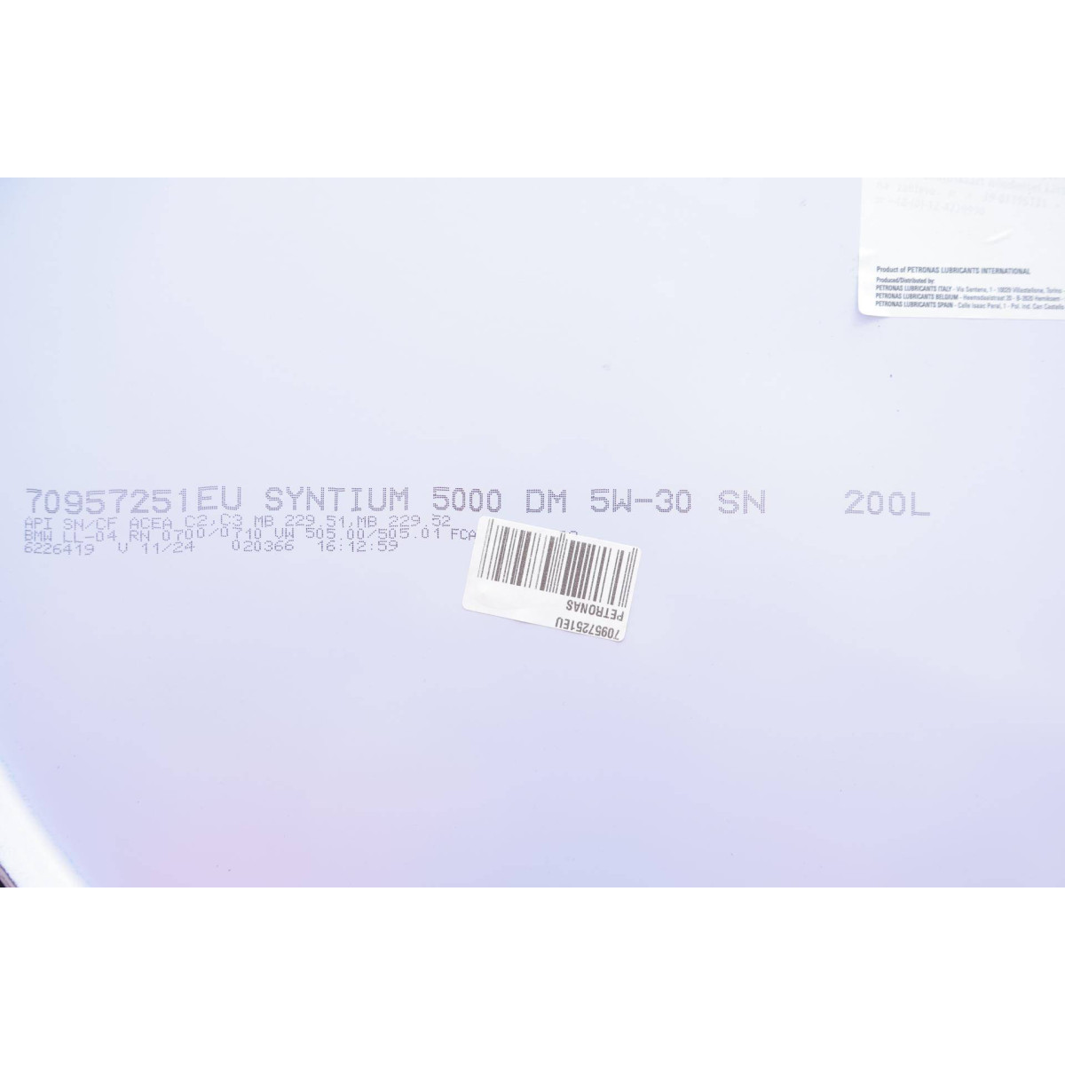 Олива 5W30 SYNTIUM 5000 DM (200L) (MB 229.51/MB 229.52/VW 505.00/505.01/LL-04/RN0700/RN0710)