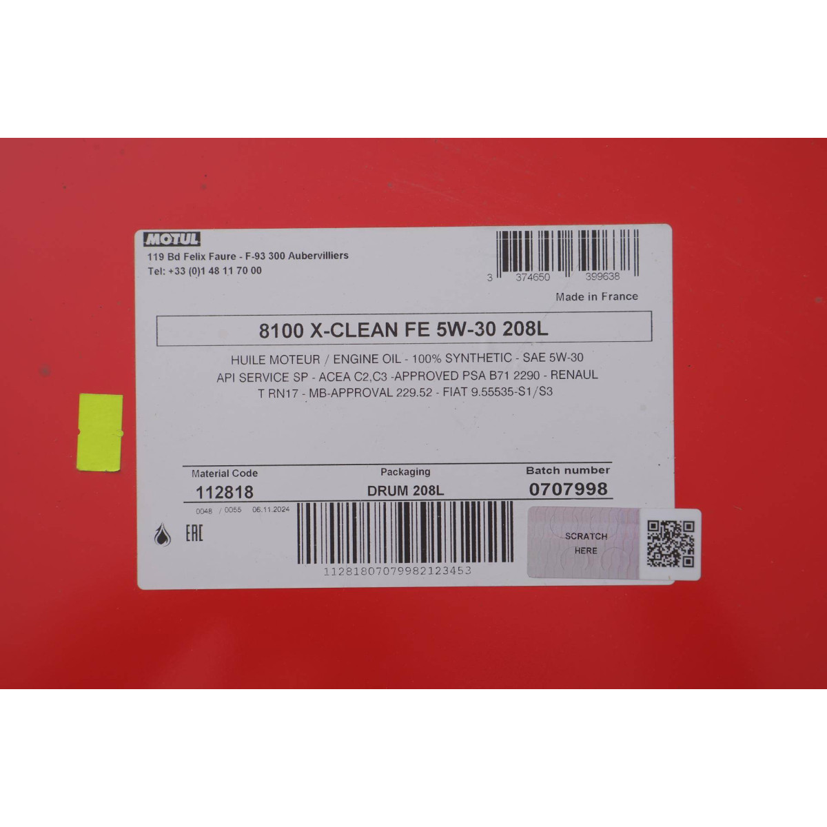 Олива 5W30 X-clean FE 8100 (208L) (ACEA C2/C3/API SP/MB229.52/PSA B71 2290/RN17) 112818