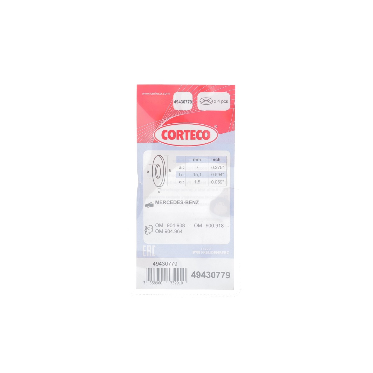 Шайба під форсунку MB Vario (7x15.1x1.5mm) (к-кт 4шт)