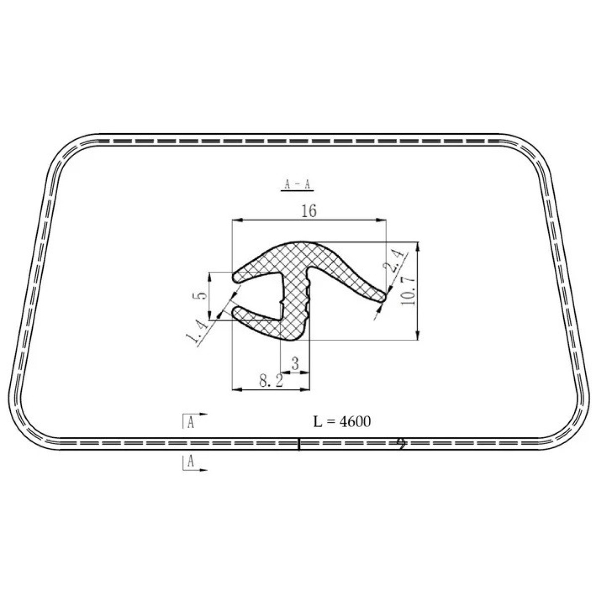 Ущільнювач-молдинг переднього лобового скла Volkswagen Transporter T4 1990-2003 (701 845 121J)