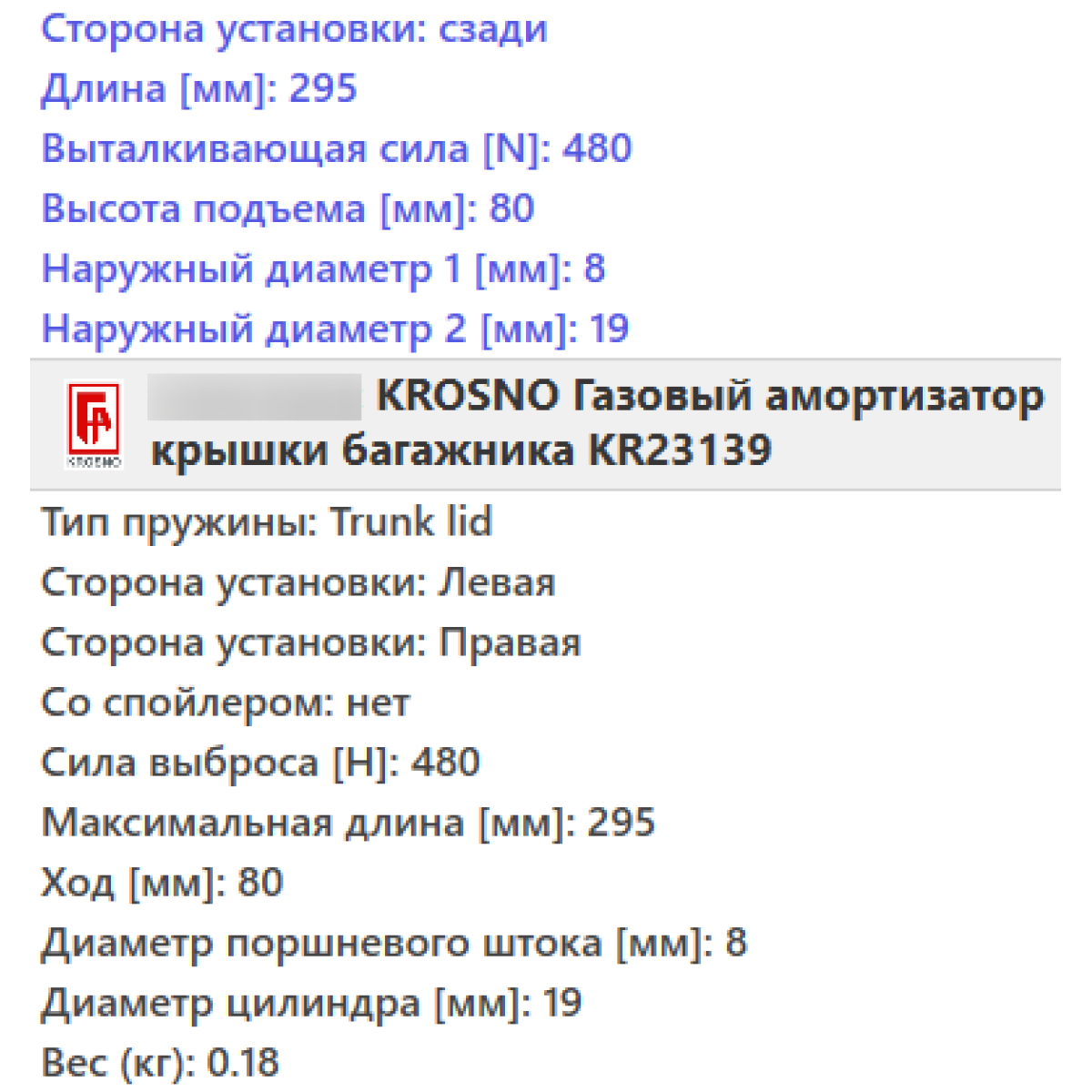 Газовий амортизатор багажника BMW 3 E36 1990-1999 / KROSNO