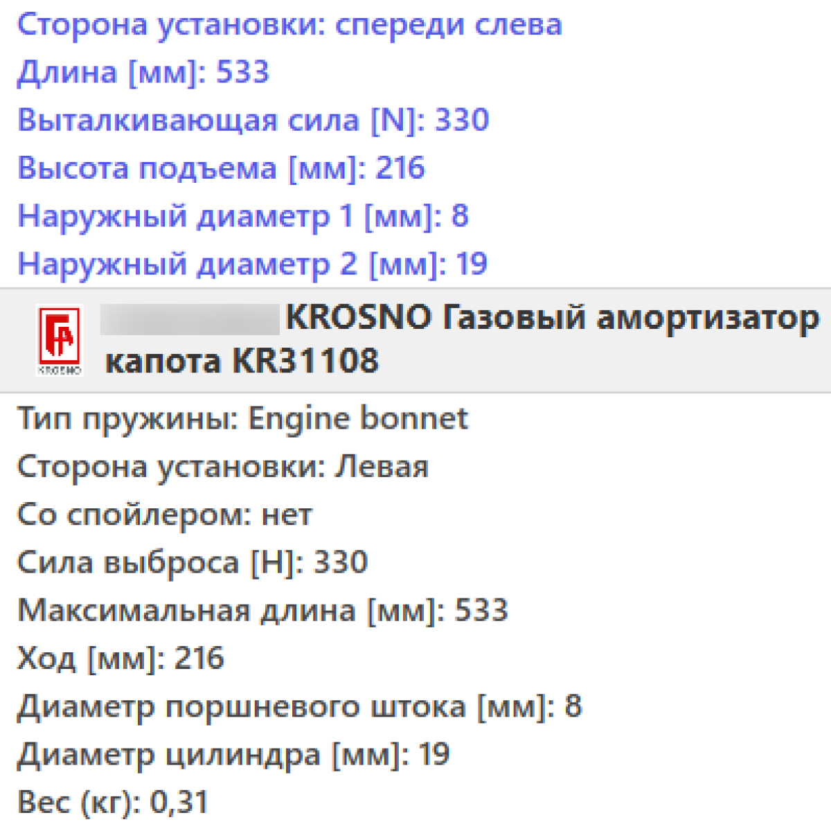 Газовий амортизатор багажника MERCEDES W164 2005-2011 / KROSNO