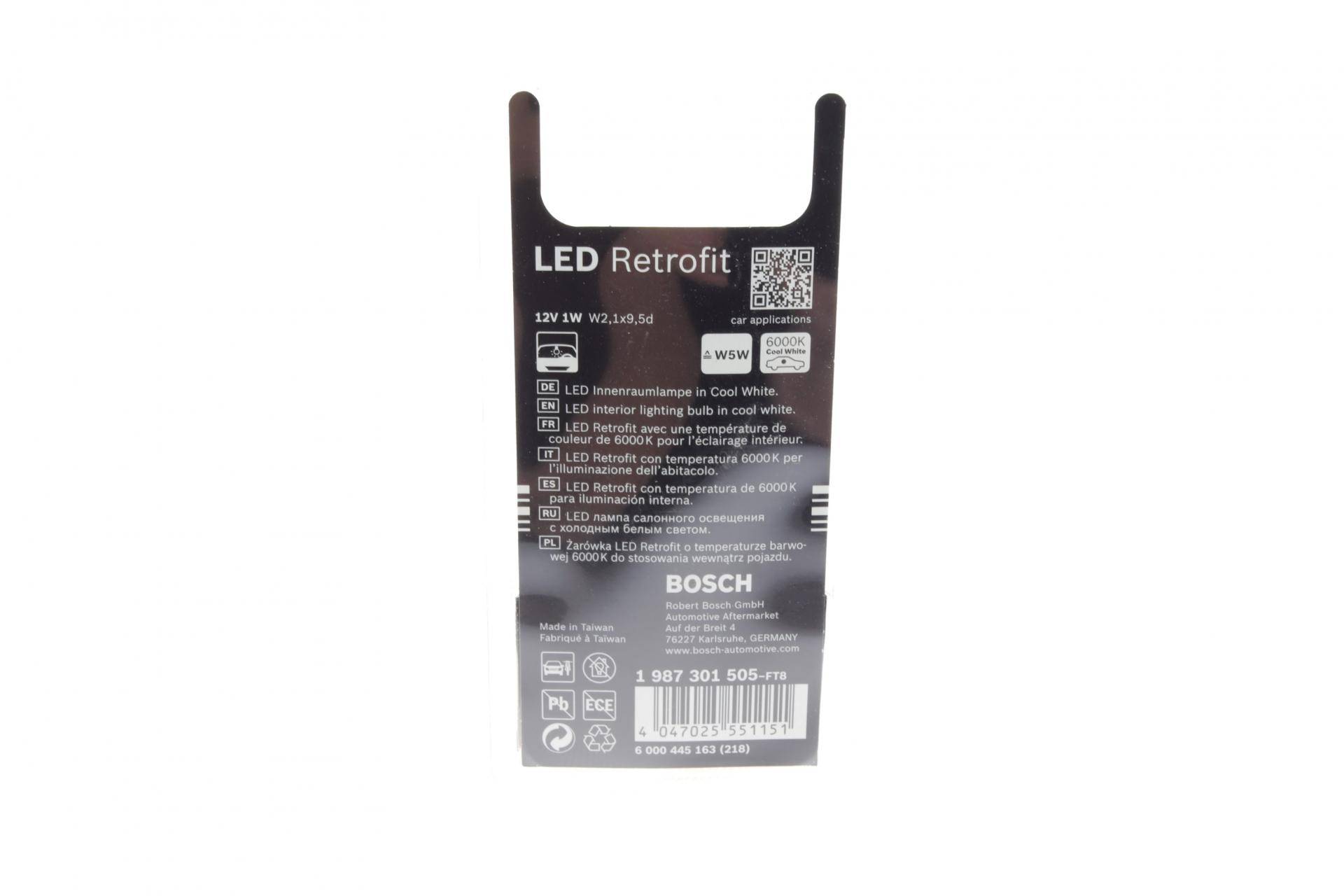Автолампа W5W 12V 5W W2.1x9.5d LED Retrofit BL 6000K (Cool white) знято з постачання