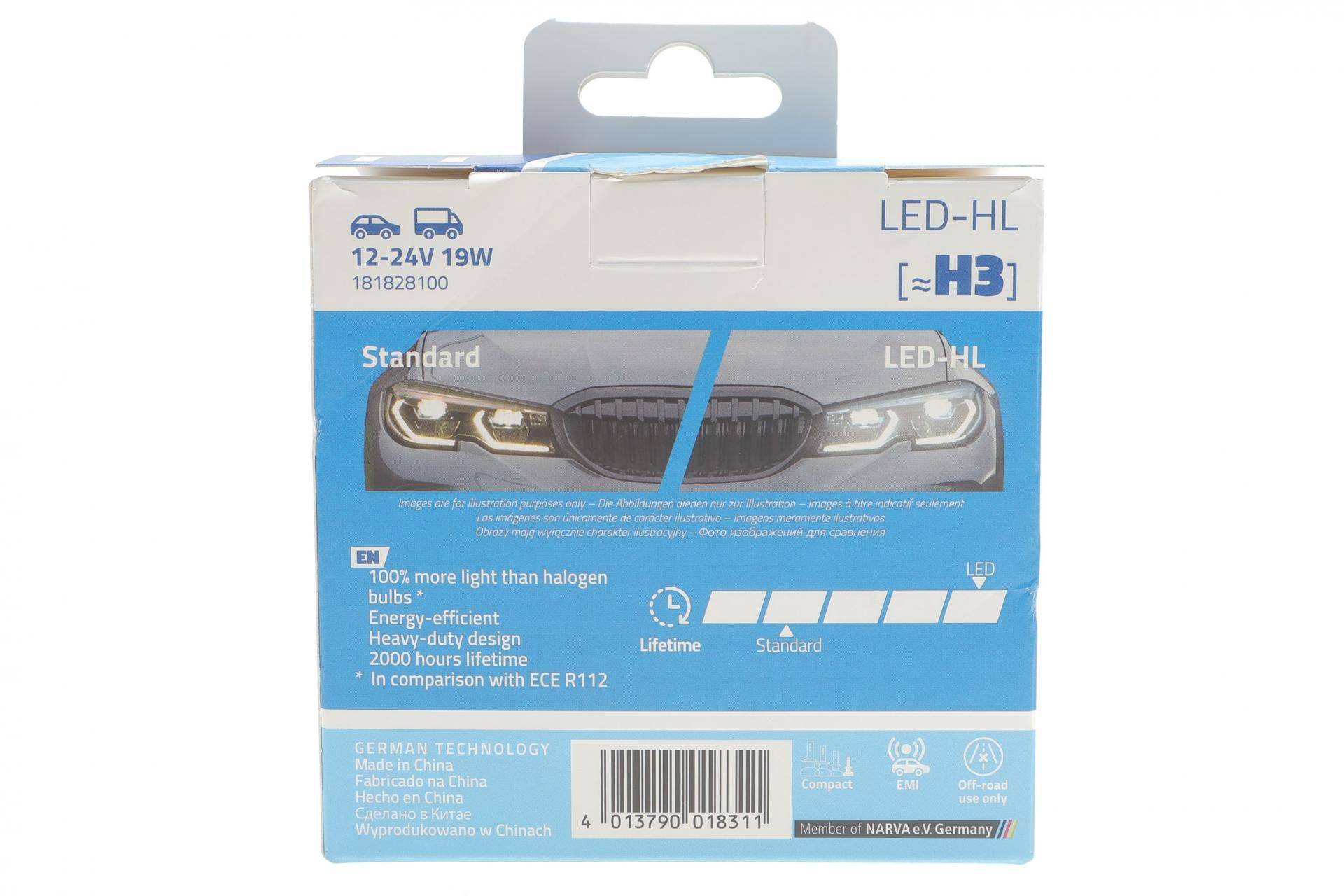 Автолампа H3 12/24V 19W PK22s Performance Advance LED 6000K 1700lm (к-кт 2шт)