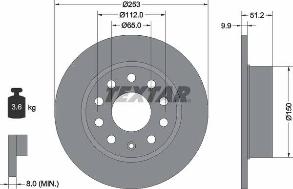 Диск гальмівний (задній) VW Caddy 04-15 (253x9.9) PRO