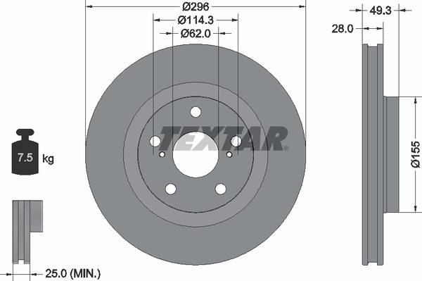 Диск гальмівний (передній) Toyota Rav4 2.0-2.2 06- (296x28) PRO