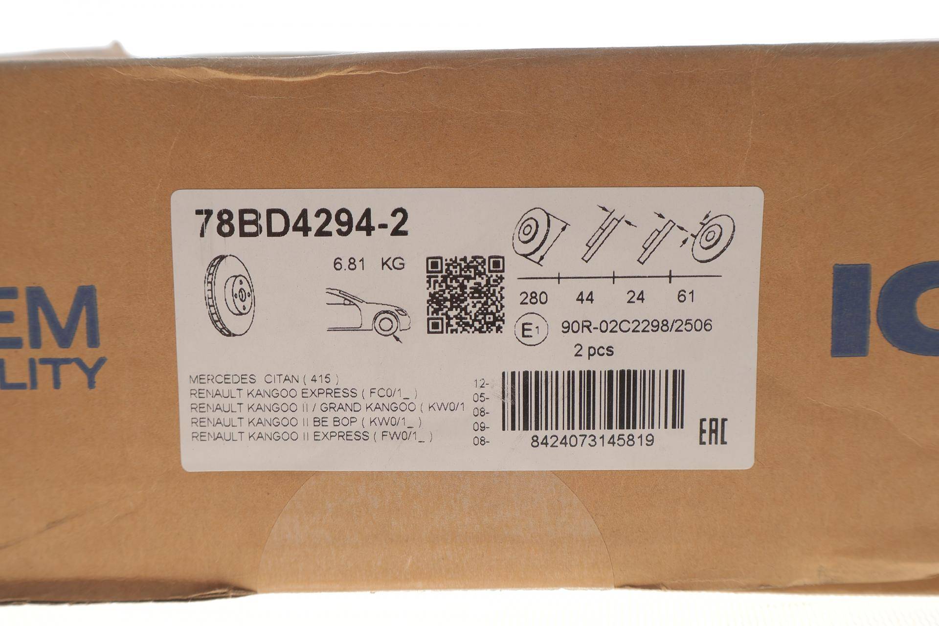 Диск гальмівний (передній) Renault Kangoo Express 05-/Kangoo 08-/MB Citan 12- (280x24)(з покр.)(вент)