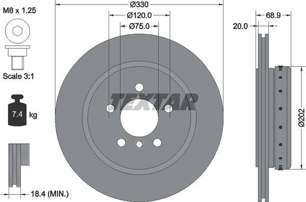 Диск гальмівний (задній) BMW 5 (F10/F11) 09- (330x20) PRO+