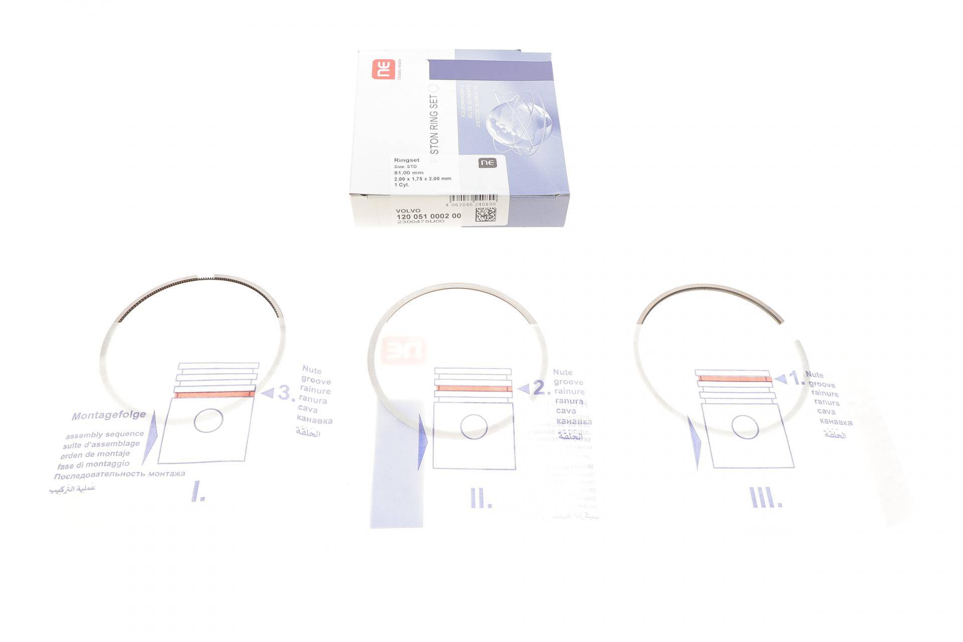 Кільця поршневі Volvo C30/C70/S40/S60/S80/V60/XC60/XC70/XC90 2.4D 01- (81.00mm/STD) (2-1.75-2)