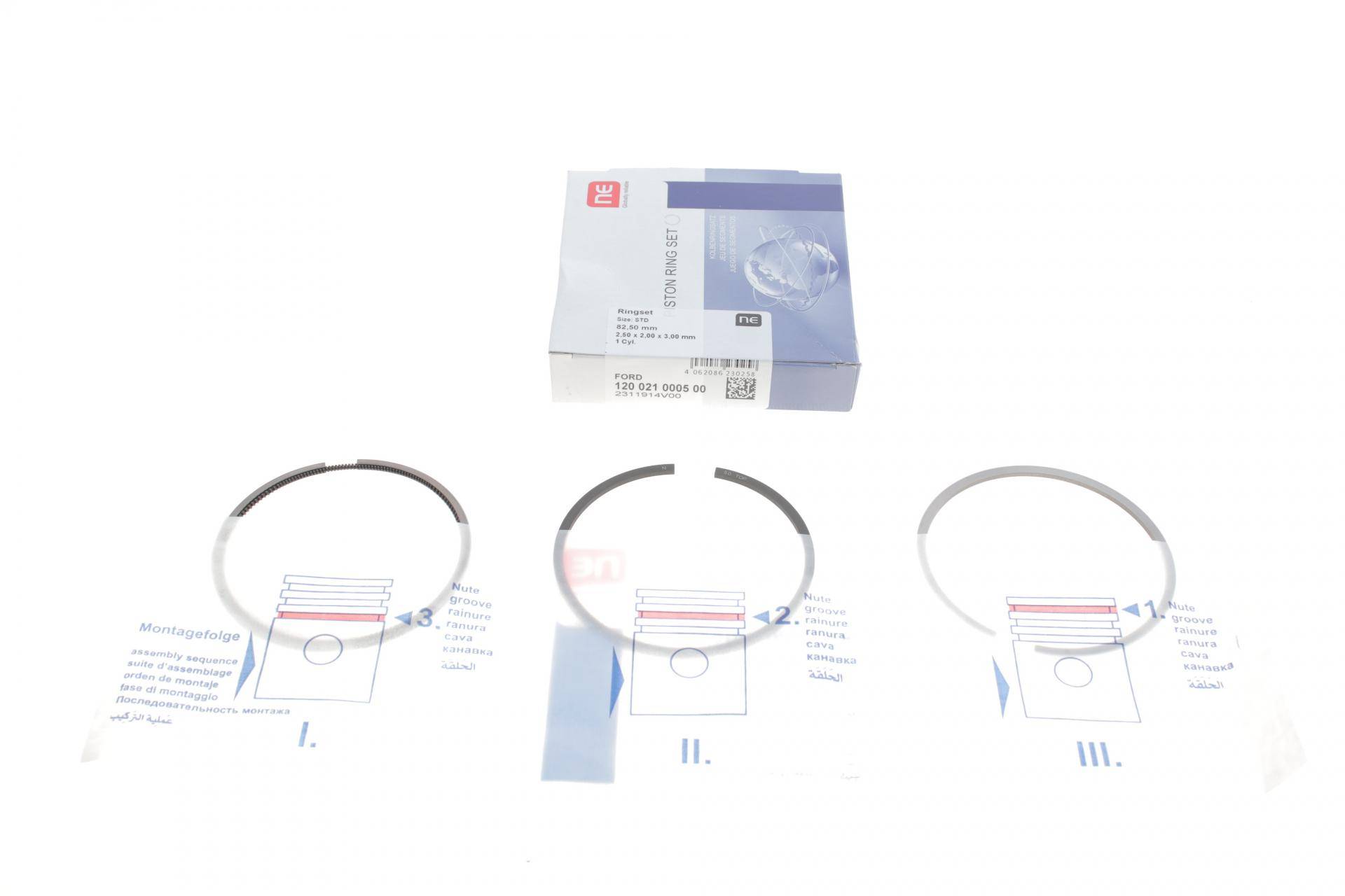 Кільця поршневі Ford Connect 1.8TDCI 02- (82.50mm/STD) (2.5-2-3) = 8921060000