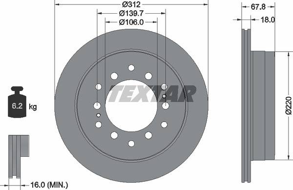 Диск гальмівний (задній) Lexus GX 01-09/Toyota Land Cruiser 96-02 (312x18) PRO
