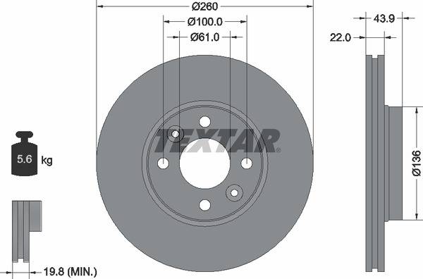 Диск гальмівний (передній) Renault Megane II/Clio II/III 1.2-1.5 dCI 02- (260x22) PRO