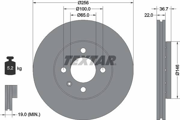 Диск гальмівний (передній) Skoda Citigo 1.0 11-19/VW Up 1.0 12- (256x22) PRO