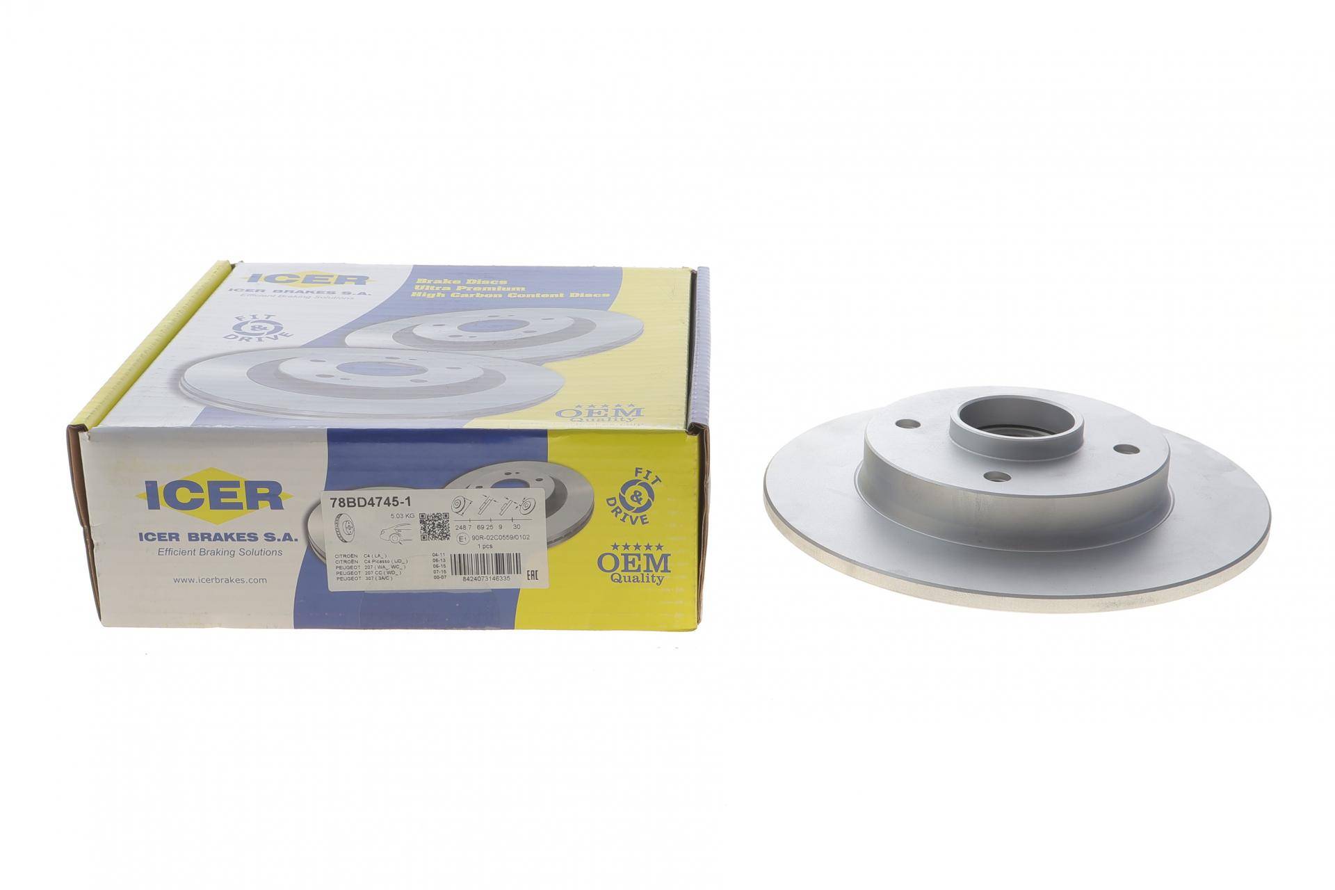 Диск гальмівний (задній) Citroen C3 09-/C4/Peugeot 307/207 04-/208 12- (249х9 (+ABS) (з підшипником)