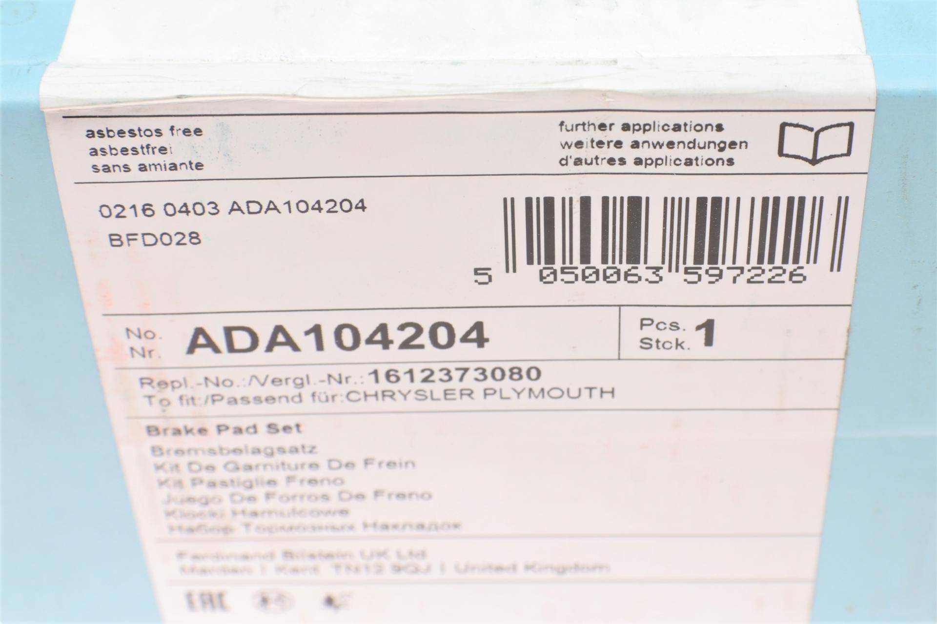Колодки гальмівні (передні) Chrysler Voyager 2.0-3.8/ 2.5-2.8 CRD 95-08