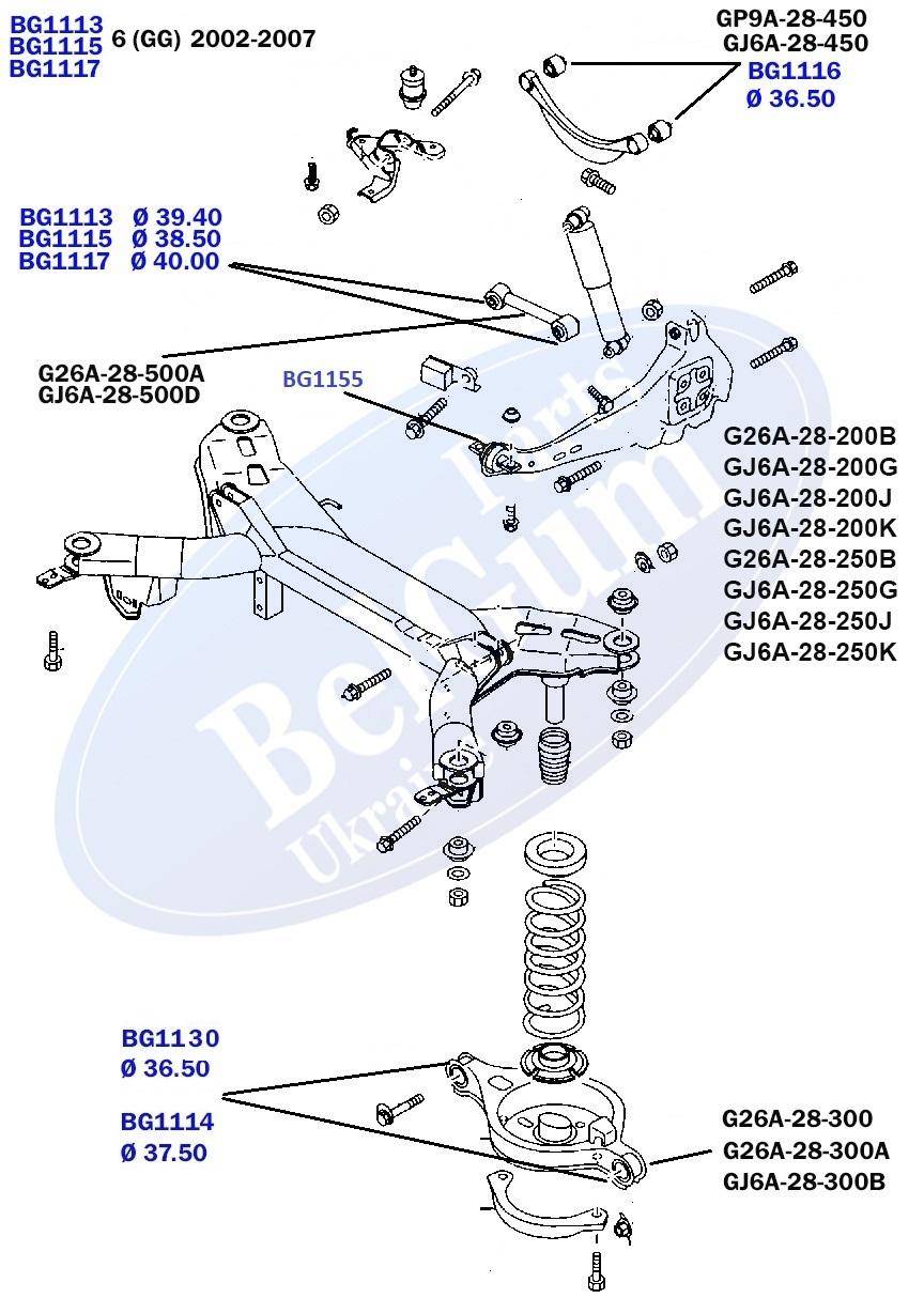 Сайлентблок важеля (заднього) Mazda 6 02-07 (повздовжнього) (знято з виробництва)