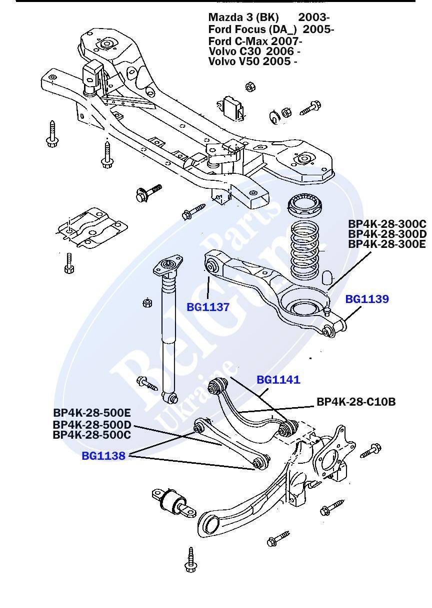 Сайлентблок важеля (заднього/всередині) Mazda 3/Ford Focus/Volvo c30 (33.4x12x49.7x55.2) (під пружину)